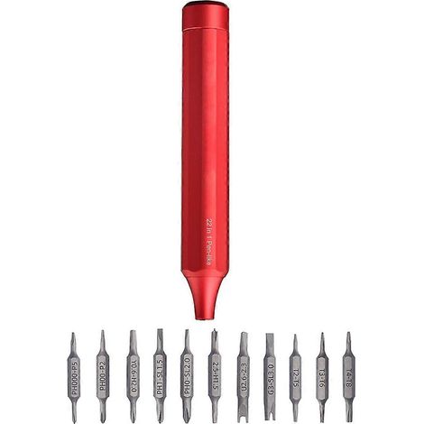Jeu de tournevis 22 en 1, petit ensemble d'outils de précision pour mécanicien en forme de stylo - Rouge - (1/5)