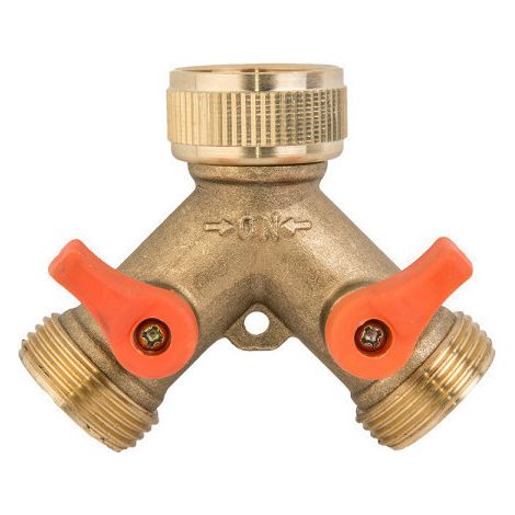 Nez de robinet LAITON fil. 3/4" Fem. sortie 2x 3/4" mâle + vanne d'arrêt