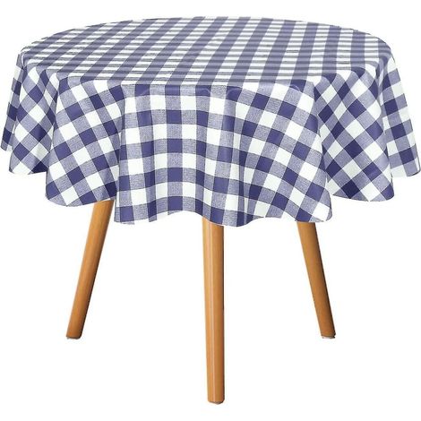 Nappe ronde à carreaux 152 cm - Nappe en tissu lavable, imperméable, antitache et infroissable, bleu roi et blanc (1/4)