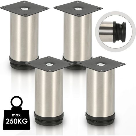 SWANEW 4er Set Möbelfüße Sockelfuß Tischfuß Möbel Edelstahl,Höhe: 150 mm, Durchmesser: 40 mm, Höhenverstellung: 15 mm (1/5)