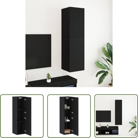 Rangement salon - Meuble TV mural Chêne noir 30,5 x 30 x 110 cm Bois d'ingénierie (1/5)