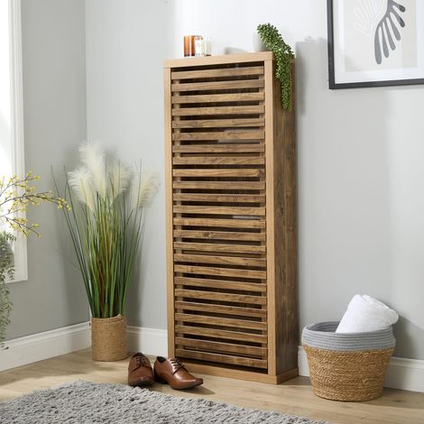 Luna Shoe Storage Cabinet Rack Stand Cupboard 3 Slatted Doors Compact Modern
