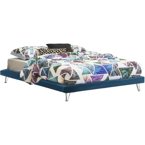 Dmora - Letto matrimoniale Dferron, Letto fisso in tessuto con piedini, 100% Made in Italy, adatto per materasso Cm 160x190, Blu