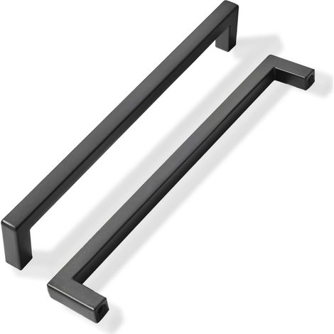 Lot de 4 poignées de tiroir carrées noires mates, entraxe de 20 cm (8 pouces), pour meubles de cuisine. (1/5)