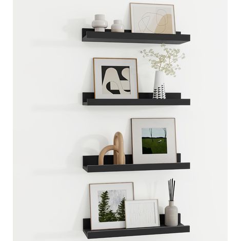 Lot de 4 étagères flottantes de 40 cm, étagère murale en bois noir pour chambre d'enfant, salon, chambre à coucher, études, décoration, livres, cadres photo (1/5)