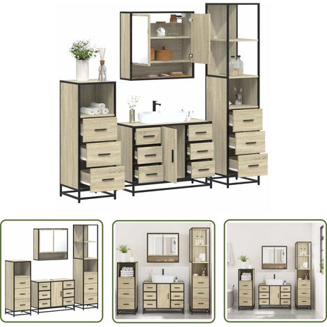 vidaXL 4-tlg. Badmöbel-Set Sonoma-Eiche Holzwerkstoff (1/5)