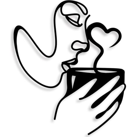 Decoration Murale Metalique - Silhouette Creuse Theme Cafe - Style Minimaliste - Pour Interieur Et Exterieur - Noir - 36 x 30 cm (1/5)