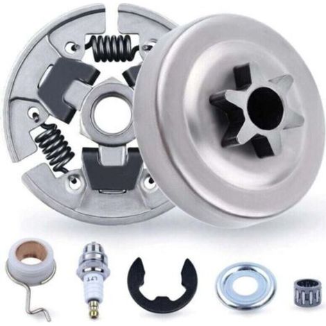 Kit pignon et embrayage 3/8" pour 017 018 MS170 MS180 021 023 025 MS210 MS230 MS250. pignon + tambour d'embrayage + roulement + rondelle + pince E + bougie d'allumage 7 en 1