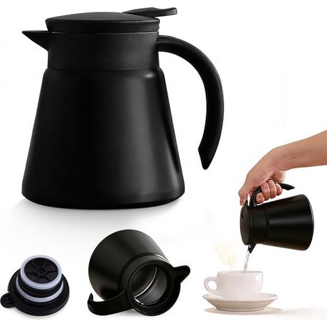 Cafetera isotérmica de acero inoxidable 304, Cafetera isotérmica ligera, Ideal para café, té, leche y otras bebidas, 600 ml, 10,5 x 10,5 x 13,5 (1/5)