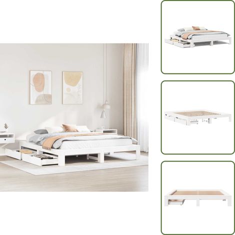 Cadre de lit sans matelas blanc 200x200 cm bois massif de pin - Cadre De Lit - Cadres De Lit - Sommier - Meuble De Chambre À Coucher (1/5)