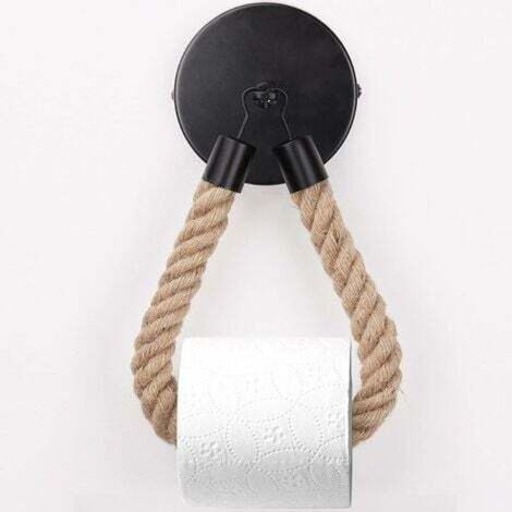 Porte-Papier Toilette,Porte-Serviette en Corde de Chanvre pour Salle de Bain et Cuisine Porte-Papier Salle de Bain Support de Rouleau de Serviette Toilette (Black) (1/5)