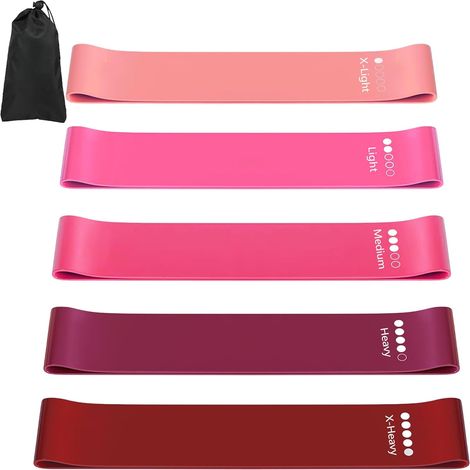 Pack of 5 Latex Elastic Bodybuilding Bands with Instruction Manual and Storage Bag, Resistance Band for Fitness, Pilates, Yoga, Stretching (1/5)