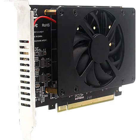 Adaptateur 4 en 1 NVME PCIE M.2 M-key vers PCIE 16x avec ventilateur de refroidissement pour extension de disque dur de bureau carte mère (1/5)