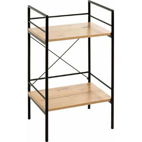 Etagères 2 niveaux en métal et MDF coloris chêne - Longueur 34 x Hauteur 62 x Profondeur 27 cm -PEGANE- (1/4)