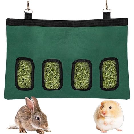 Sac foin lapin suspendu, 4 trous, alimentation automatique petits animaux, vert (1/4)