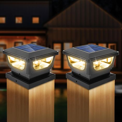 Lampe Solaire Blanc Chaud pour Poteau Bois 7x7 8x8 9x9 10x10-Lampe Solaire Chapeau Poteau Bois, IP65 Étanche Lampes Solaires Capuchons de Clôture Adapté aux Poteaux 7x7 8x8 9x9 10x10 cm (2 pièces) (1/5)
