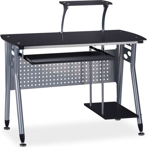 Tavolo per computer moderno con cassetto estraibile 98 x 105 x 55 cm design pulito in vetro trasparente 130006338