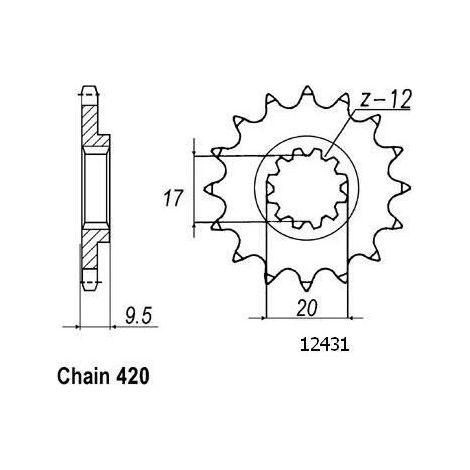 Pignon TT KTM - 420 - 14 Dents - Similaire JTF1906