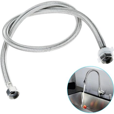 1 raccord de tuyau flexible de 100 cm - En acier inoxydable - G1/2" x G1/2" - Tuyau blindé - Pour robinet mitigeur (1/5)