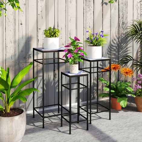 3er-Set Pflanzenständer, 3 verschieden große Gestelle zum Präsentieren von Blumen und anderen Gegenständen, Blau+Weiß (1/5)