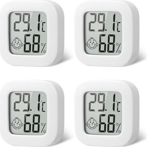 Thermomètre LCD mini, lot de 4, hygromètre intérieur sans fil, blanc, pour chambre bébé, salon, bureau, serre. (1/5)