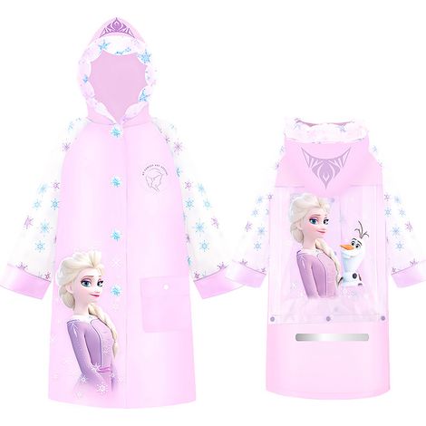 Imperméable enfant XXL princesse violette, capuche PVC imperméable anti-vent, poncho pluie avec large visière, motif dessin animé. (1/5)