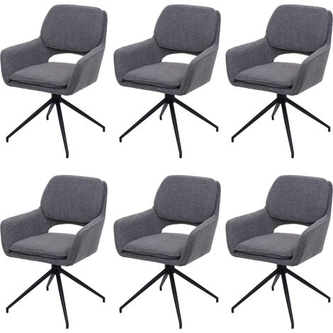 6er-Set Esszimmerstuhl HHG-638, Küchenstuhl, drehbar Auto-Return, Stoff Bouclé (540g/m²) Öko-Tex grau