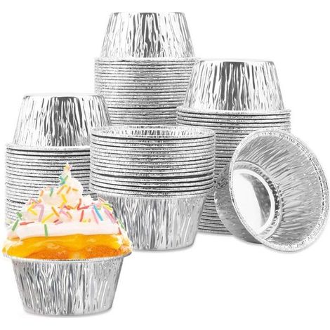 Lot de 50 moules à pudding ronds jetables en aluminium, diamètre 7,3 cm, résistants à la chaleur et antiadhésifs, pour portions individuelles (1/5)