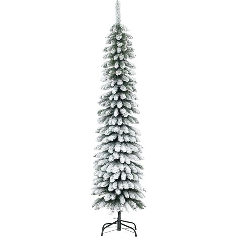 Sapin Noël artificiel enneigé design fin ignifuge hauteur 180cm vert blanc