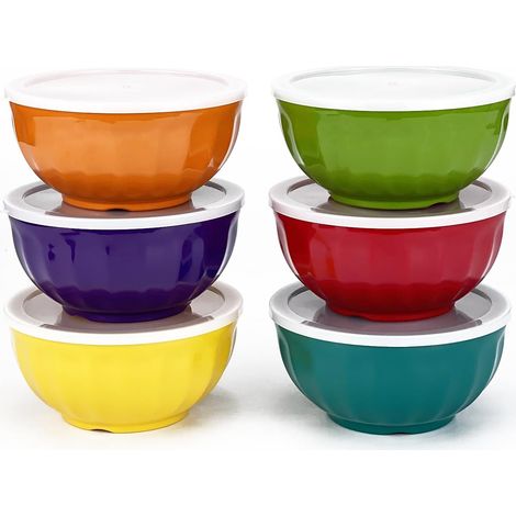 Ensemble de bols en mélamine, 15,2 cm, 100 % mélamine, bols pour céréales, soupes et salades, 800 ml, 6 pièces en 6 couleurs différentes, résistant aux chocs et lavable au lave-vaisselle, sans (1/5)