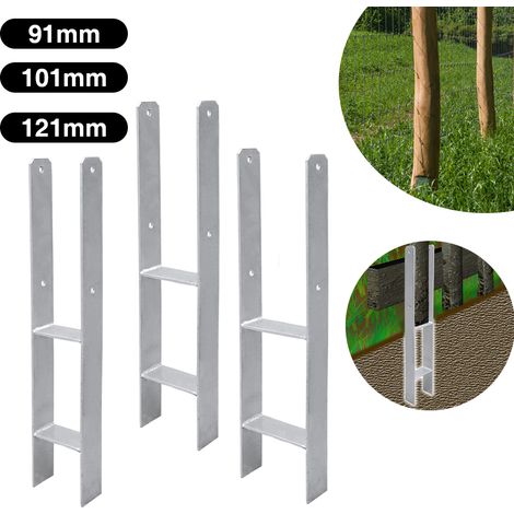 Vingo – Support de poteau en H galvanisé à bétonner 600 mm – Pour clôtures, pergolas, carports – 4 trous Ø 11 mm – Stabilité renforcée