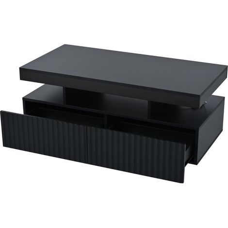 Tavolino da salotto nero 100 x 50 x 45 cm con 2 cassetti e luce LED (1/5)