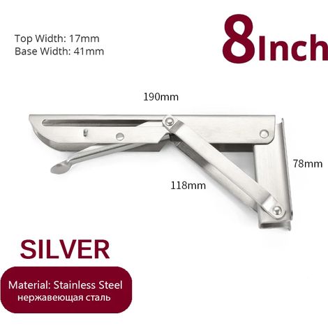 (Argent 20 cm - FR) 2 équerres pliantes en acier inoxydable, blanc et noir, support mural triangulaire en fer pour étagère, banc ou table (1/5)