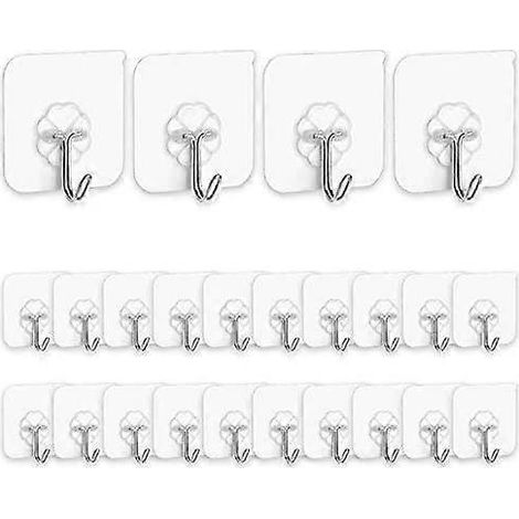 Crochets adhésifs muraux de cuisine - Lot de 24 crochets adhésifs sans clous avec crochets en acier inoxydable - Crochets utilitaires réutilisables pour serviettes, salle de bain et plafond (1/4)