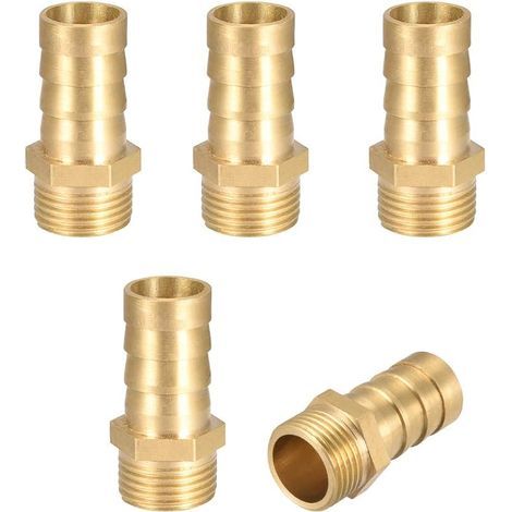 5 pezzi Raccordo scanalato per tubo in ottone, connettore 14 mm a barba x 3/8 e 3/4 G maschio, raccordo per tubo di irrigazione, connettore scanalato in ottone per pompa dell'acqua (1/4)