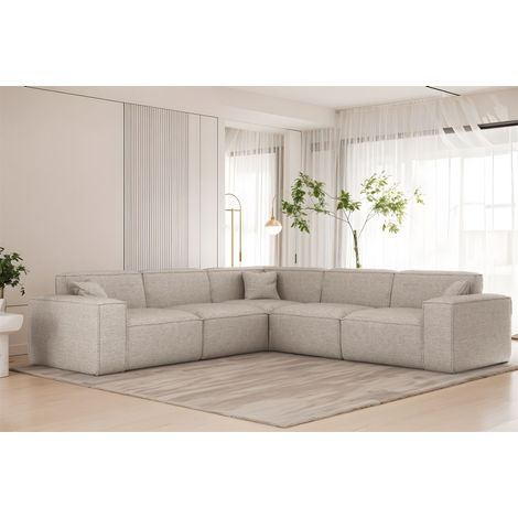 Ecksofa Designersofa CELES PREMIUM in Stoff Artico Creme Seite Universal