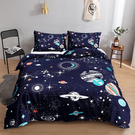 Kinderbettwäsche 155x220 cm mit Galaxie-Motiv, 3-teilig, Mikrofaser, pflegeleicht