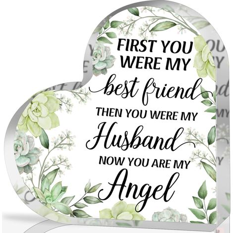 Plaque cœur en acrylique souvenir pour mari disparu – Objet de réconfort et condoléances, décoration mémorielle tendre pour hommage funéraire - 8.5x8.5x1cm (1/5)