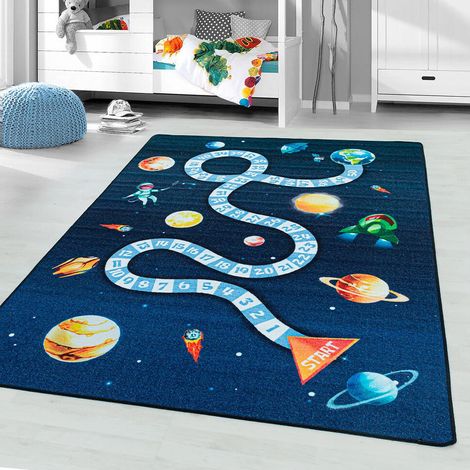 Tapis enfant de jeu garçon Astronaute Bleu marine 140x200 (1/5)