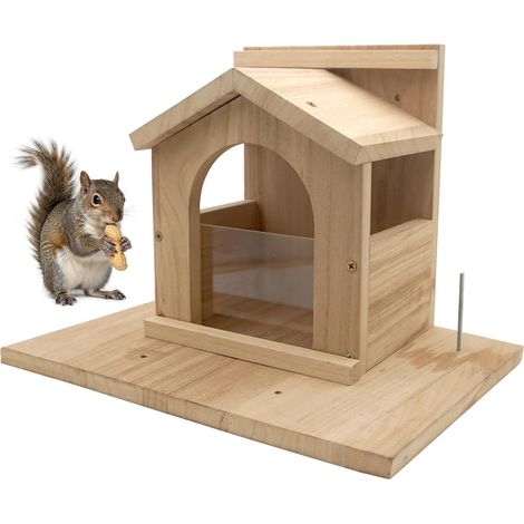 Futterhaus aus Holz für Eichhörnchen, robuste Futterplattform mit großem Fassungsvermögen für Streifenhörnchen zur Fütterung von Grau- und Rothörnchen im Freien (helle Holzfarbe) (1/5)