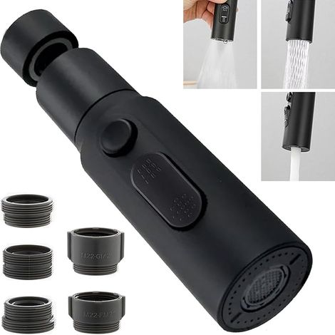 Mousseur Robinet 360° Pivotant pour Cuisine, Noir Aérateur de Robinet Extensible, Robinet Rallonge Barboteur de Buse Salle de Bains, avec 5 Adaptateur Fileté de Buse pour M22 à M20,M22,M24,G1/2,FM20 (1/5)