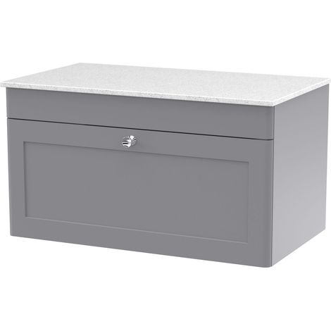 Swynnerton Traditional Wall Hung Vanity Unit with Marble Top, Satin Grey, 800mm
