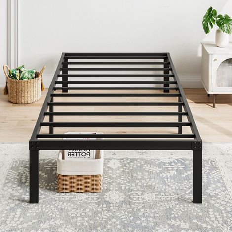 Struttura letto in metallo 90x200 cm nera, piattaforma stabile e silenziosa (1/5)