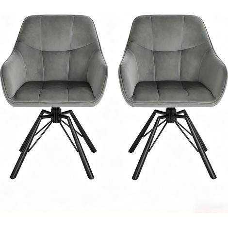 Sillas de comedor giratorias de terciopelo gris oscuro con reposabrazos, pack de 2 (1/5)