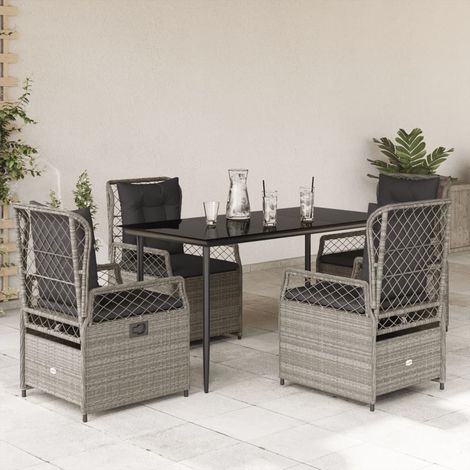 Ensemble à manger de jardin et coussins 5 pcs-Salon de jardin gris clair rotin 293078 (1/5)
