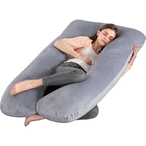 Almohada de embarazo, diseño en forma de U, soporte para todo el cuerpo, gris claro. (1/2)