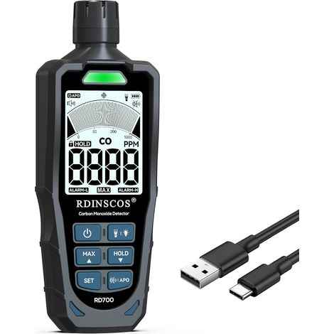 Détecteur de monoxyde de Carbone Portable, Rechargeable, avec alarmes acoustiques et optiques, détecteur de CO pour 0 à 1000 PPM, capteur pour la Maison (1/5)