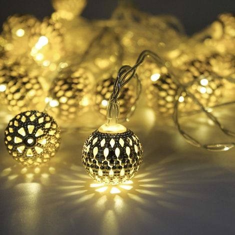 Guirlande lumineuse LED boule marocaine creuse, 3M 20 lumières LED blanc chaud, lumières de noël boules de fer, décoration de chambre (1/5)