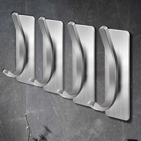 Lntyq Stück selbstklebende Haken, Wandmontage, Klebehaken, Handtuch-/Bademantelhaken aus Edelstahl für Küche, Bad, Büro, Schrank (Silber) (1/4)