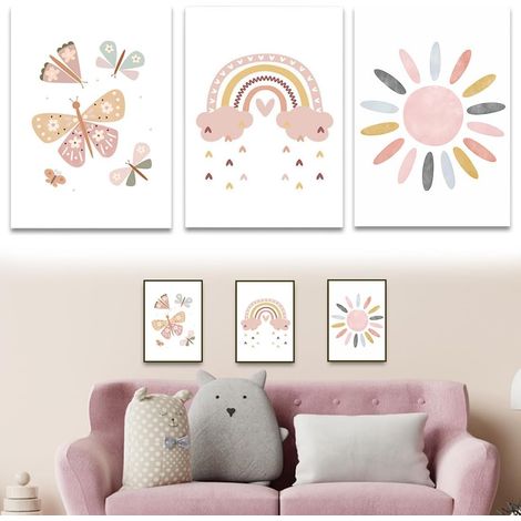 Lot de posters muraux pour chambre d'enfant - Motif : cœurs - Arc-en-ciel - Style bohème - Sans cadre - 21 x 30 cm (1/5)